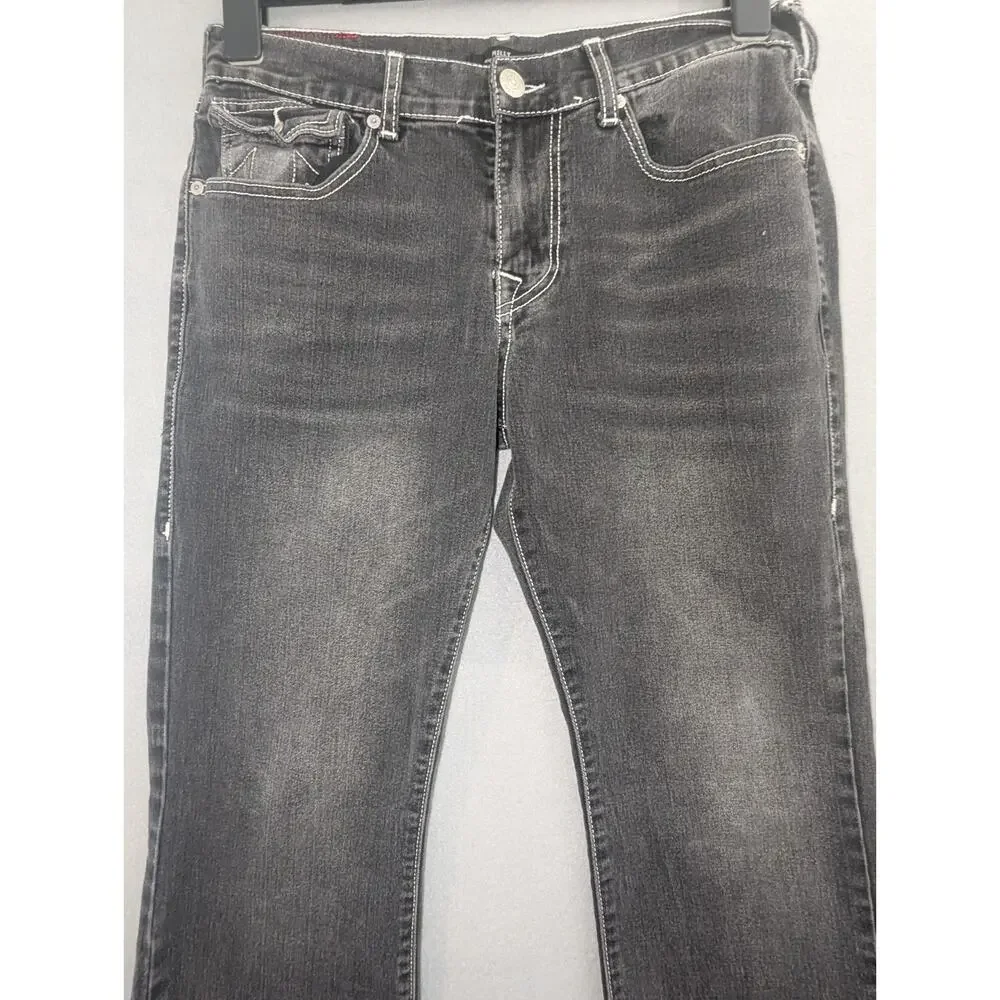 True Religion Mens Billy Relaxed Bootcut Jeans Black White Contrast Stitch Sz 32